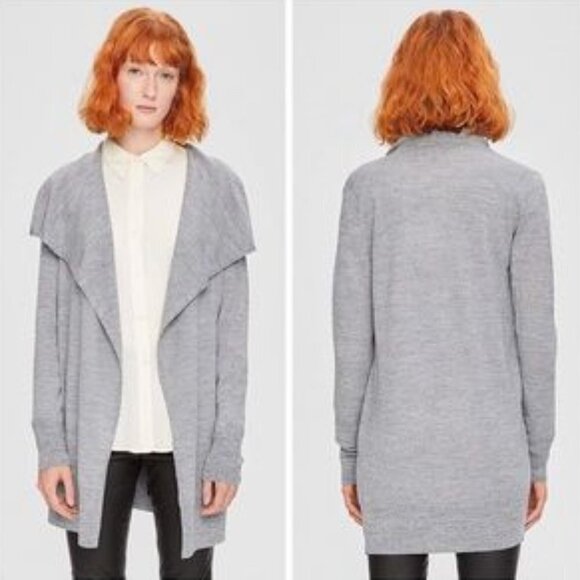 Theory Winxie Ribbed Knit Draped Cardigan Sweater Gray Size P / XS - Picture 1 of 6